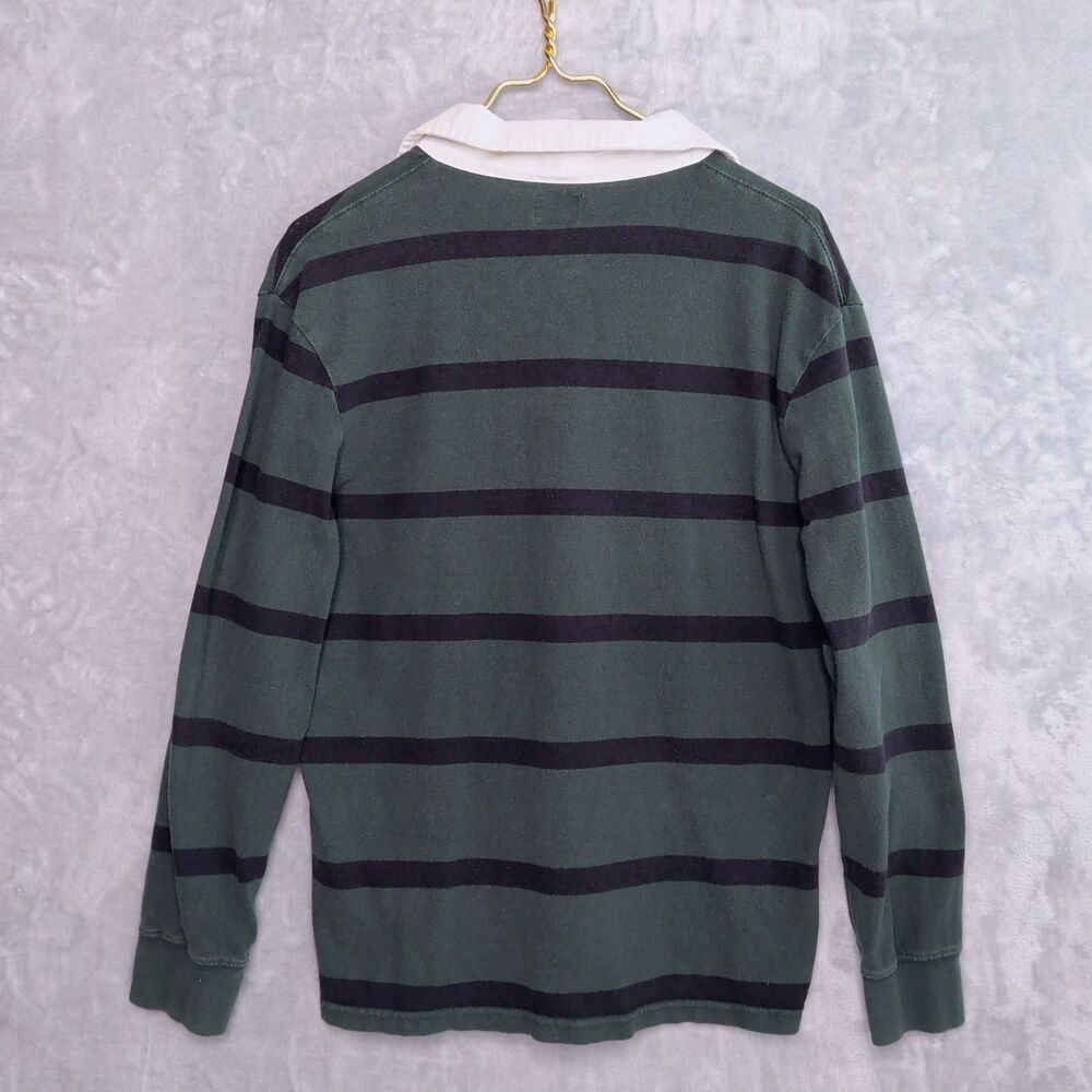 LEVIS Green & Black Striped Rugby Polo Shirt Size M Classic Retro Cotton Preppy - Picture 2 of 7
